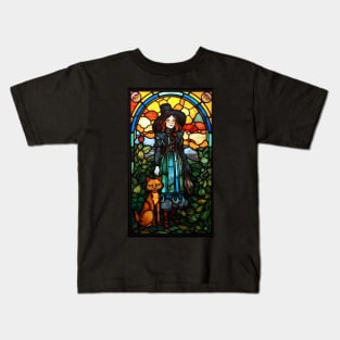 Stained Glass Style Lady With A Cat Kids T-Shirt